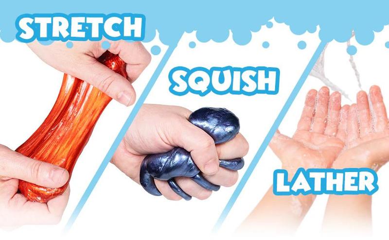 Tub Works Super Goo Bath Slime for Kids - 6-Pack Stretchy Squishy Fruity Scented Non-Toxic Paraben-Free Sensory Soap for Toddlers Ages 3+ - Mess-Free Moisturizing Lather in Colorful Jars