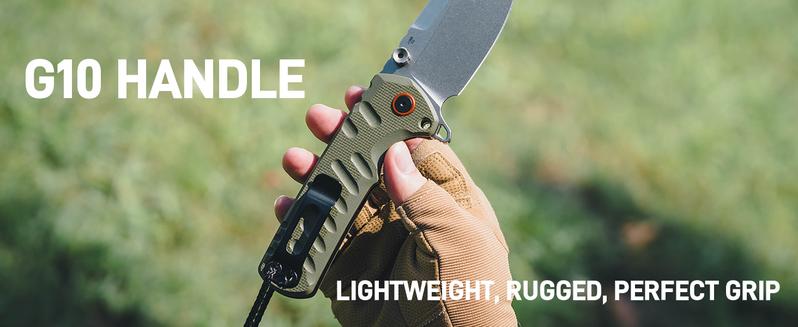 CJRB Tundra Pocket Knife, 3.78'' D2 Steel Black PVD Blade and G10 Handle Folding Knife for Men Women Camping Hiking, J1966 Black