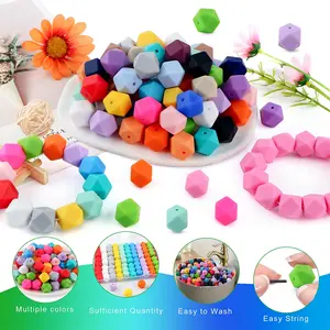 10pcs 14mm Silicone Polygonal Beads | Assorted Colors | DIY Phone Strap Necklace Beads | Beaded Pen Accessories