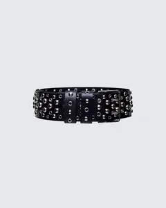 Quen Black Real Leather Studded Hip Belt