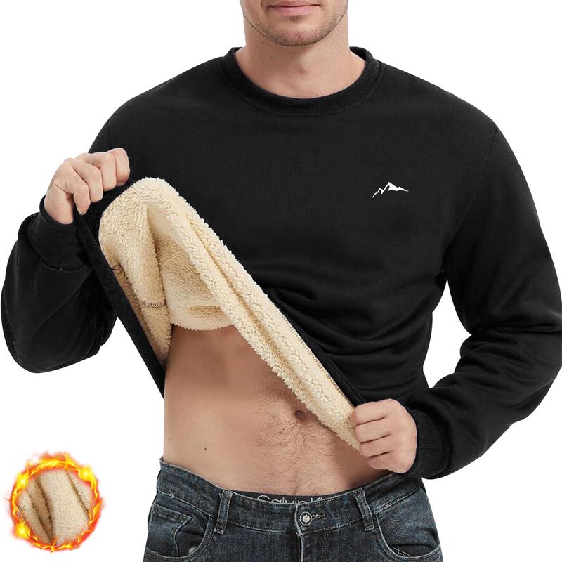 Men'S Cozy Fleece-Lined Sweatshirt - Warm Autumn & Winter Pullover with Mountain Print, Long Sleeve, Round Neck, Casual Style, Cozy Clothing | Casual Style Top | Fleece Lined Comfort, Thick
