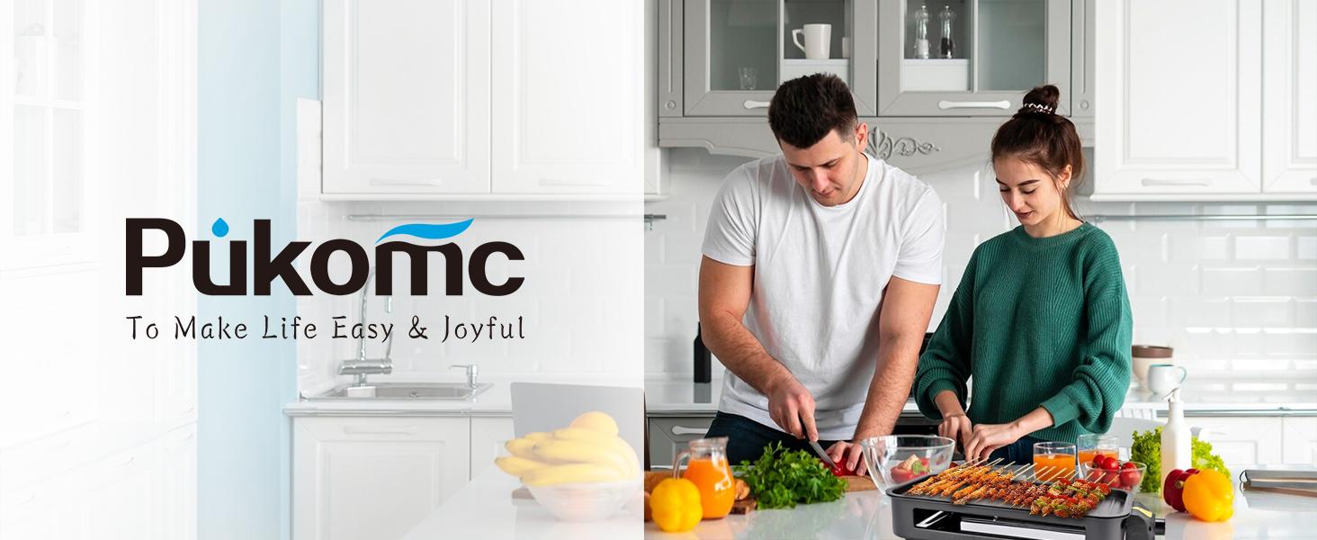 Pukomc Indoor Smokeless Grill 1500W with Non-Stick Cooking Removable Plate Dishwasher Safe for Grilling Roasting & Frying Nonstick Coating Griddle