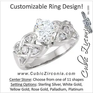 Cubic Zirconia Engagement Ring- The Shaquandra (Customizable 11-stone with Interlocking Metal and Round Accented Band)