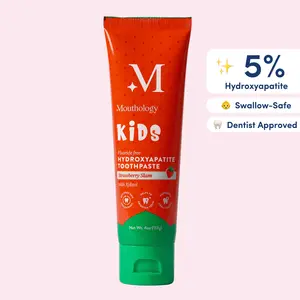 Mouthology Kids 5% Hydroxyapatite Toothpaste, Fluoride Free with Xylitol, Strawberry & Watermelon Flavor, Made in USA