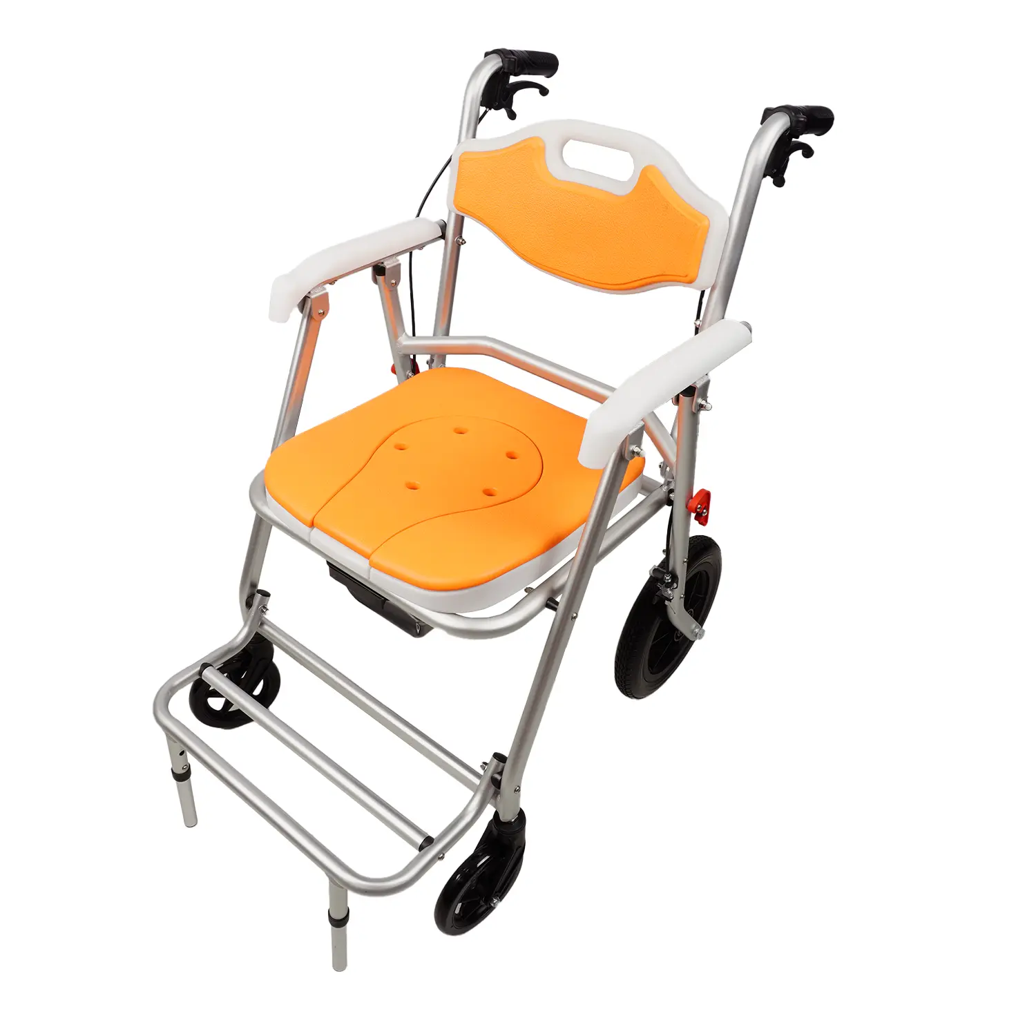 4-in-1 Rolling Shower C4-in-1 Rolling Shower Chair & Commode with Wheels, Folding Aluminum Toilet Chair for Elderly, Handbrakes & Padded Seathair & Commode with Wheels, Folding Aluminum Toilet Chair for Elderly, Handbrakes & Padded Seat