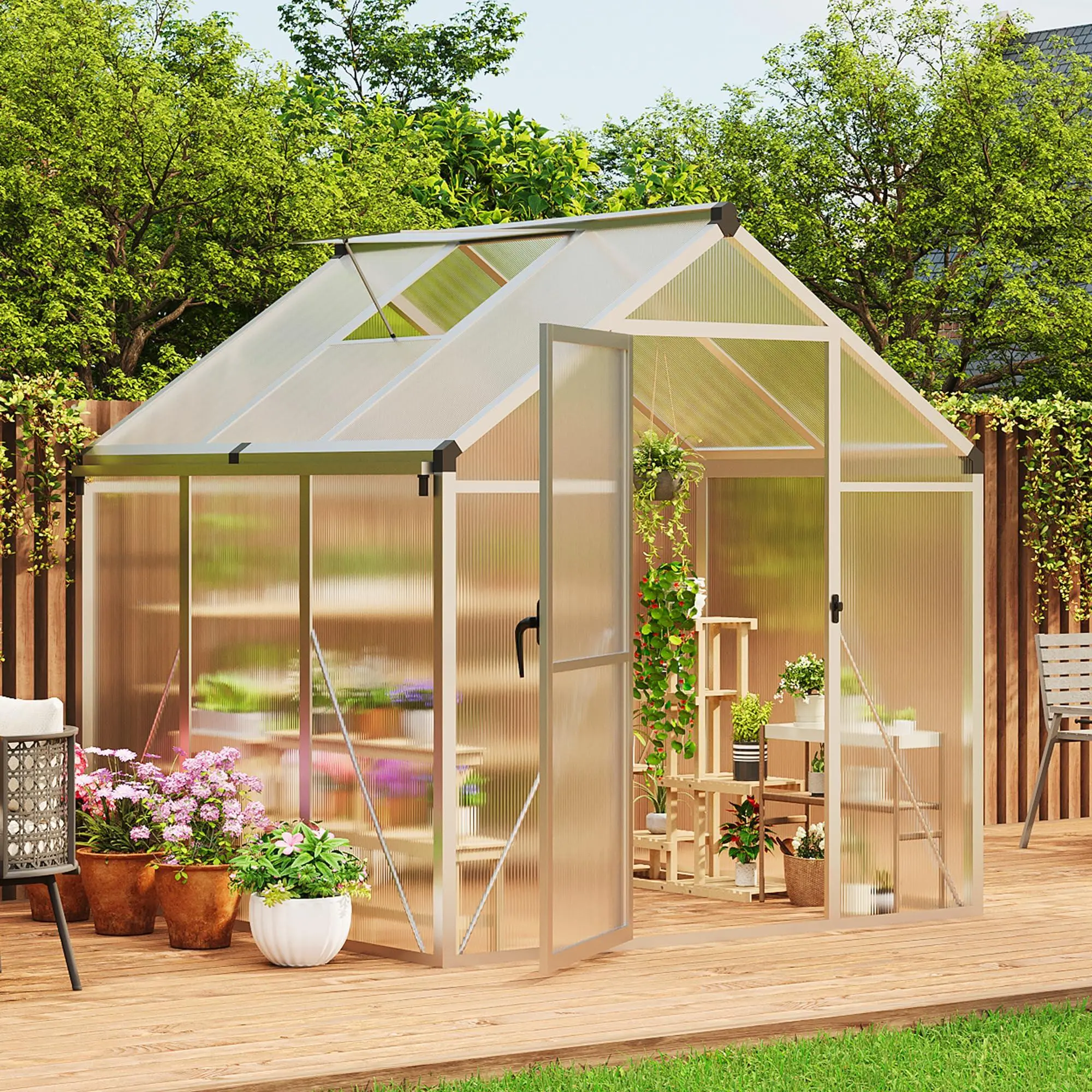 GARVEE 6 x 6 FT Greenhouse, Greenhouses for Outside, Polycarbonate Greenhouse with Aluminum Frame, for Outside Garden Backyard, Patio，Silver