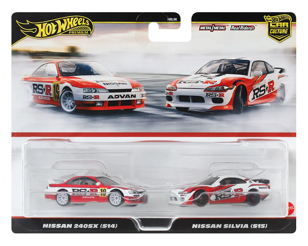 Hot Wheels 1:64 Car Culture Premium 2-Car Set Nissan 240SX (S14) & Nissan Silvia (S15) Diecast Cars