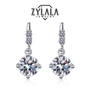 [056] Synthetic Moissanite Dangle Earrings 1CT*2 Sterling 925 Silver Earring Elegant Luxury Style Trendy Female Gift Anniversary Souvenir