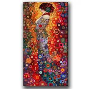 Klimt Inspired Female Portrait Diamond Art Kits For Adults, Diamond Painting Kits, Full Round Diamond Mosiac Kits For Adults, Diy Handicrafts For Home Office Decor,16x32inch