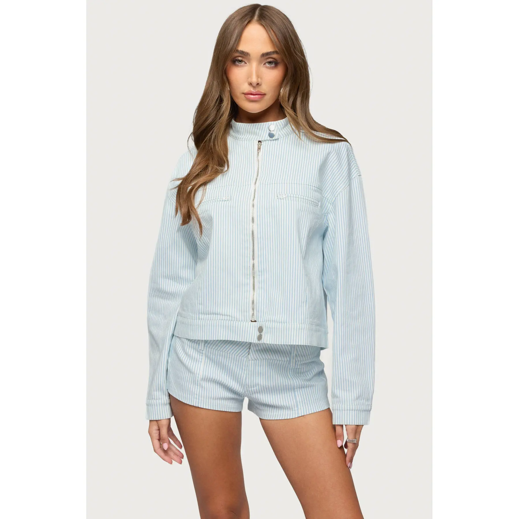 Myah Pinstripe Moto Jacket Myah Pinstripe Moto Jacket