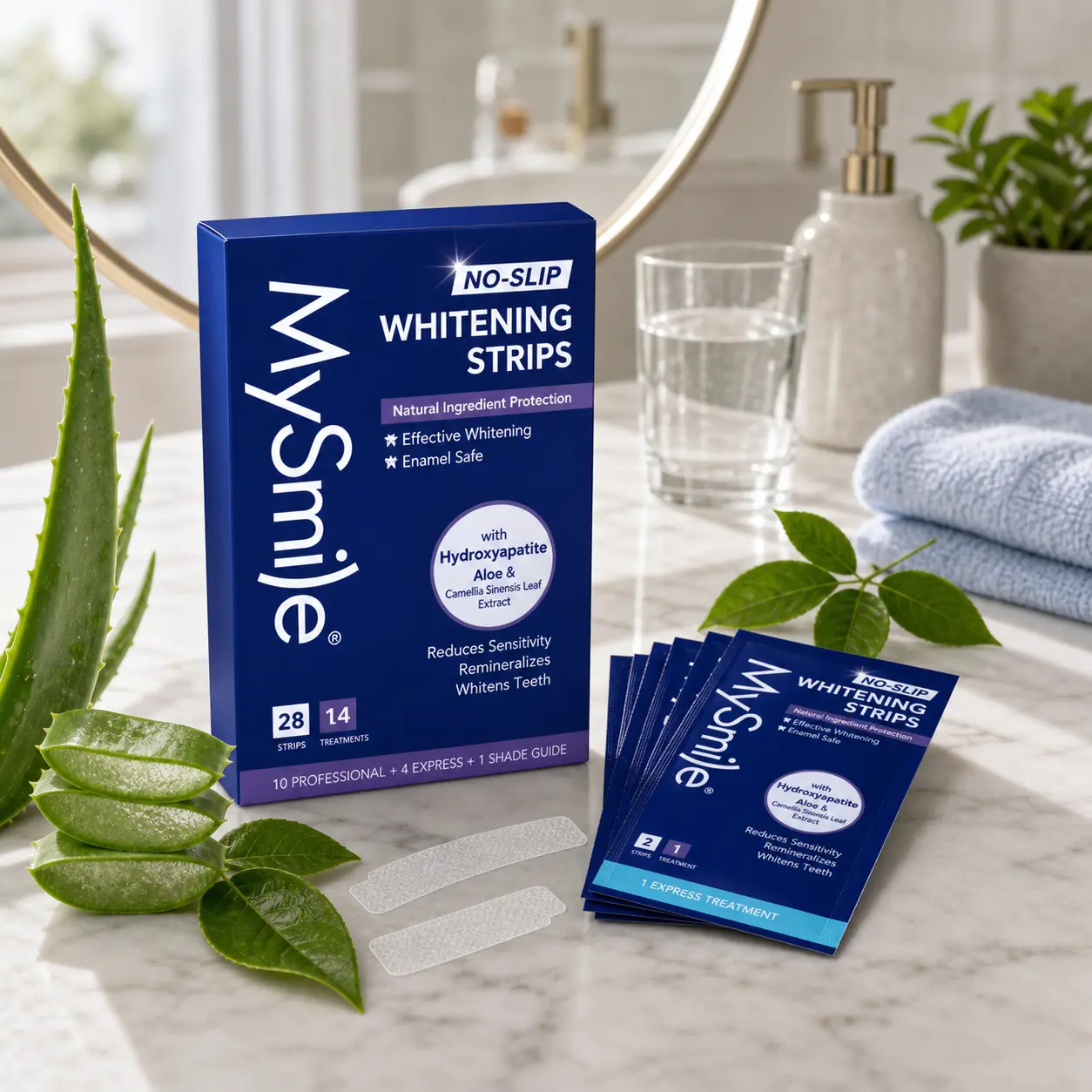MySmile Non-Sensitive Teeth Brightener Strips for Adults - 7-Day Treatment, Non-Slip Dry Tech, Coffee & Wine Stain Removal, Unscented, Hydrogen Peroxide, Moisturizing, Oil Control Oral Care Whitening Strips, Whitening Strips Teeth
