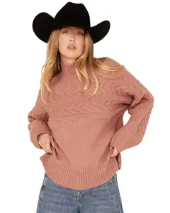 Cleo + Wolf Women's Mock Neck Pullover Cable Knit Sweater - Clho24sw96-Pch