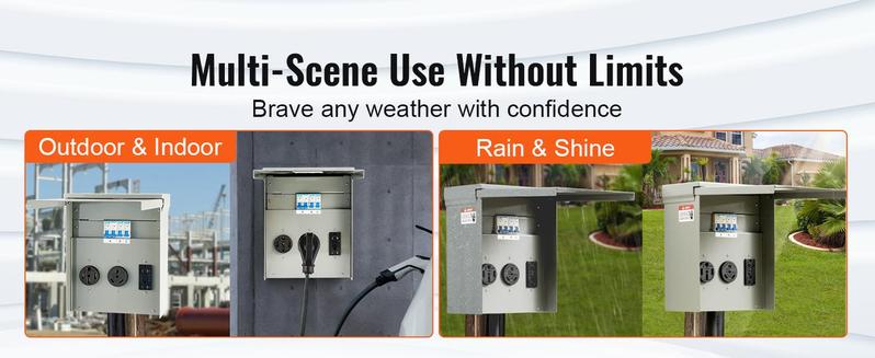 VEVOR Temporary Power Outlet Panel, TikTokShopBlackFriday, 125/250V, RV Power Outlet Box with a 20/30/50 Amp Receptacle Installed, NEMA 14-50R / NEMA TT-30R / 15A GFCI for RV Camper Trailer Motorhome, Tested to UL Standards VEVOR Temporary Power Outlet Panel, TikTokShopBlackFriday, 125/250V, RV Power Outlet Box with a 20/30/50 Amp Receptacle Installed, NEMA 14-50R / NEMA TT-30R / 15A GFCI for RV Camper Trailer Motorhome, Tested to UL Standards