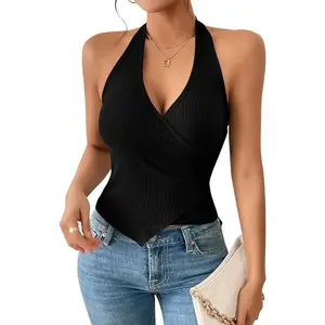 Ebifin Womens Sexy Tank Tops Halter V Neck Sleeveless Wrap Shirts Asymmetrical Basic Tees Tops Blouses