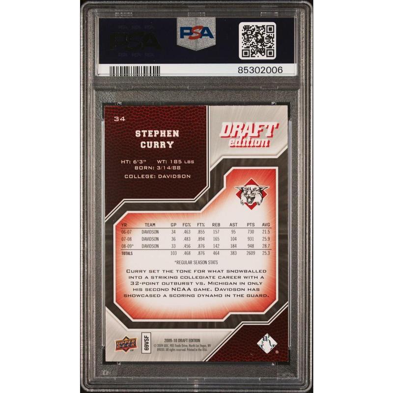 2009 UD Draft Edition #34 Stephen Curry Signed Card PSA 9 AUTO 9 PSA Slabbed War