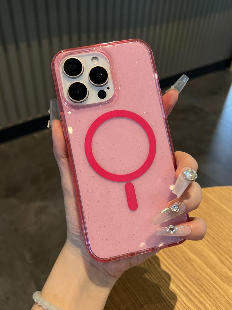 Sparkly Clear Glitter Shiny Bling, Aesthetic Soft TPU Protective Phone Case Magnetic Wireless Cases for iPhone 16 Pro Max 12 13 14 15 Pro