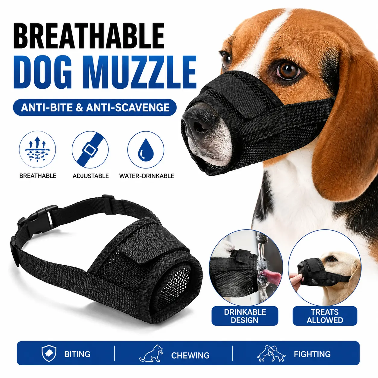 Comfortable Dog Muzzle for Training & Walks, Breathable No-Eat Mouth Cover with Adjustable Fit, Anti-Bite Anti-Bark Design for Dogs