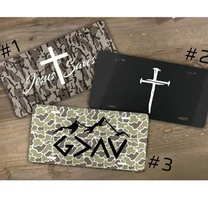 Christian Camouflage Jesus Save 3 Nails Cross License Plate, Faith Based Camo Car Tag, Rustic Cross Truck Plate, Religious Vehicle Decor