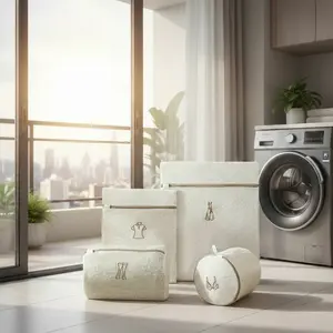 4PCS Deluxe Honeycomb Mesh Laundry Bag Set with Auto-Lock Zipper, Durable Washing Machine Laundry Bag for Bras, Lingerie, Sweaters and Delicate Clothes Large Reusable Mesh Laundry Bags