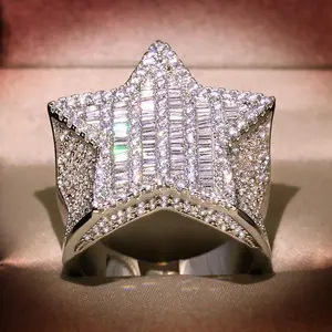 Moissanite Hiphop Iced Round & Baguette Star Rings 925 Sterling Silver Buss Down Custom Rings