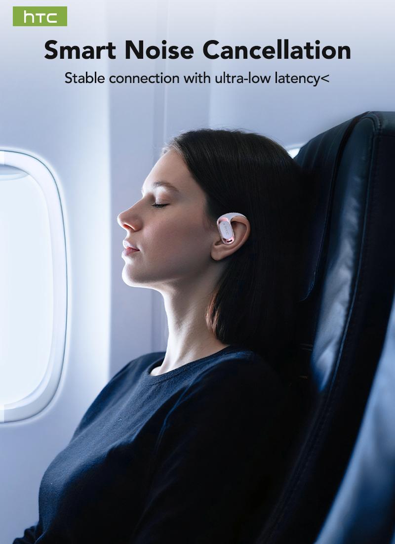 HTC NE28 OWS - AI Translator Bluetooth Earbuds with charging case, IPX5 water resistance, and a built-in microphone. Three-month warranty! Perfect for office work, exercise, study, and voice calls.