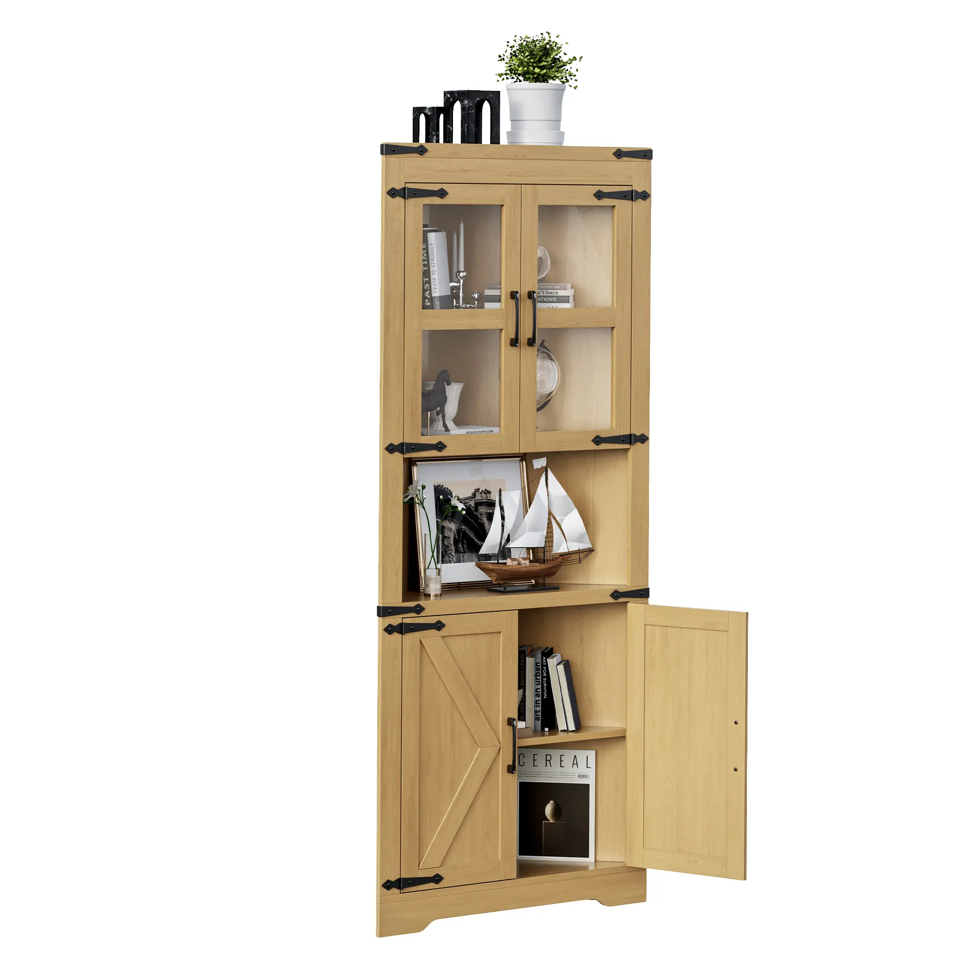 6-Tier Corner Storage Cabinet with Doors – Space-Saving Floor Shelf for Bathroom, Kitchen, Living Room, Multi-Purpose Organizer for Small Spaces