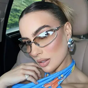 Oval Y2K Sunglasses Sexy Girl Style Women Men Slim Wrap Around European & American Summer Shades with Wrap Shape Temple Decor