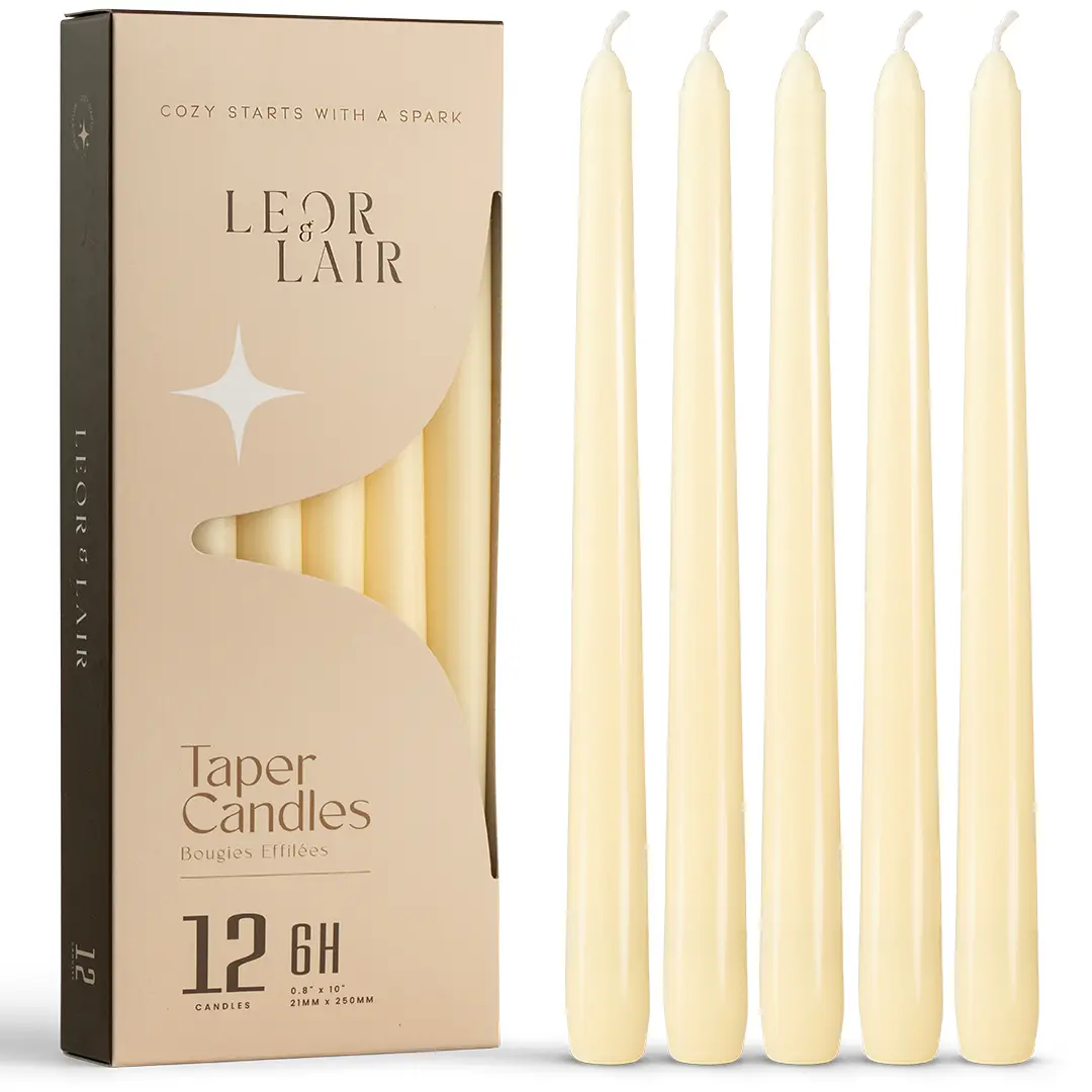 Leor & Lair Taper Candles - 12 Pack 10" Unscented Candlesticks for Weddings, Home Decor, Halloween, Christmas, Events - 16 Colors