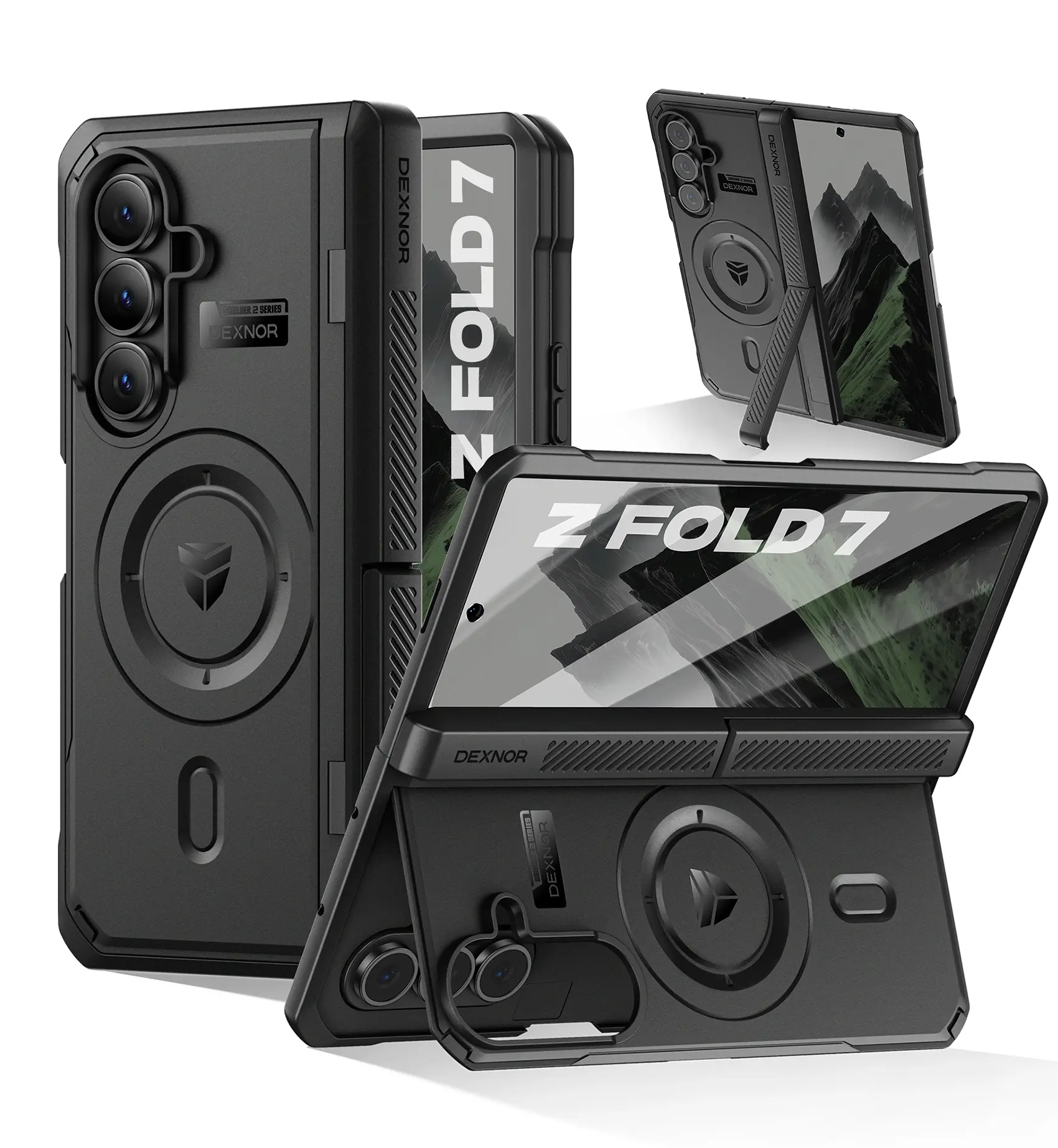 Dexnor Magnetic for Samsung Galaxy Z Fold 7 Case with Dual Kickstands & Front Screen Protector & Hinge Protection, Compatible with MagSafe, Full-Body Rugged Protective Cover Bumper Cases,6.5"