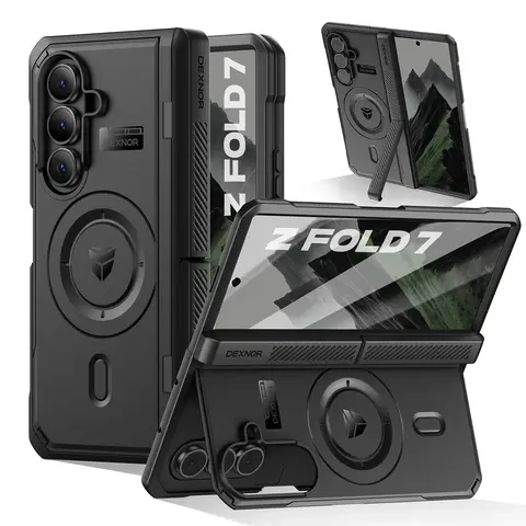 Dexnor Shockproof Protective Cover for Samsung Galaxy Z Fold 7 - Military-Grade TPU+Polycarbonate Full Body Case, Dual Kickstands, Front Screen Protector, Hinge Guard, MagSafe Compatible, 6.5" Rugged Bumper