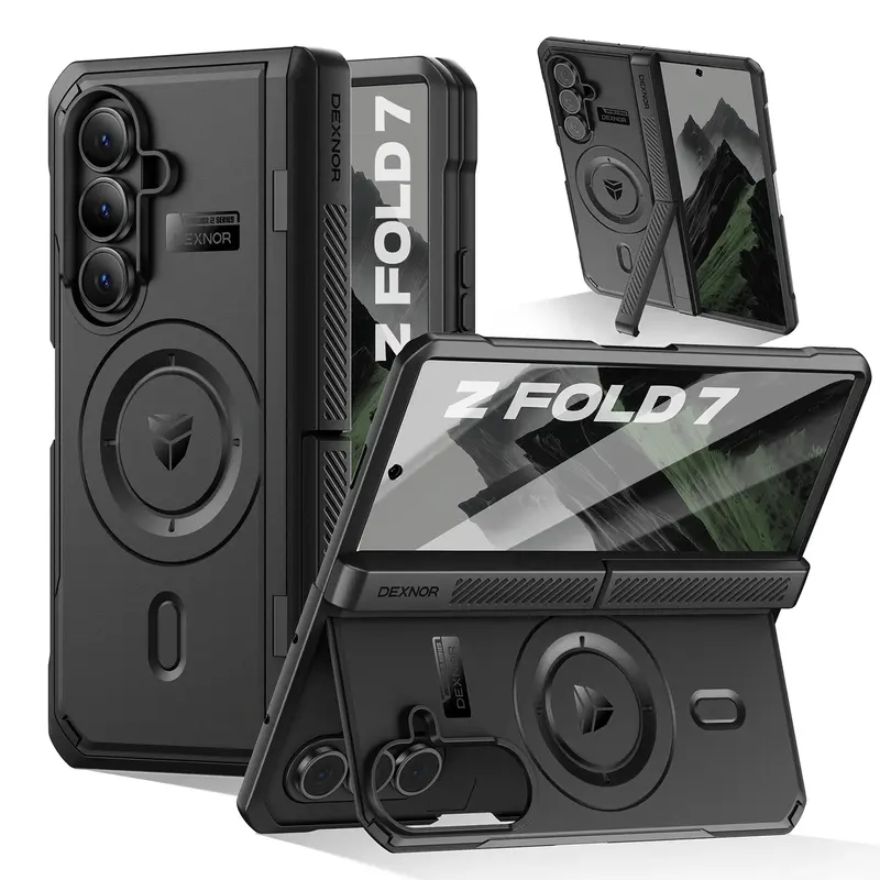 Dexnor Shockproof Protective Cover for Samsung Galaxy Z Fold 7 - Military-Grade TPU+Polycarbonate Full Body Case, Dual Kickstands, Front Screen Protector, Hinge Guard, MagSafe Compatible, 6.5" Rugged Bumper