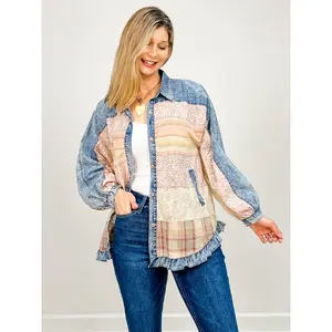 Long Sleeve Button Up Floral Print Contrast Top