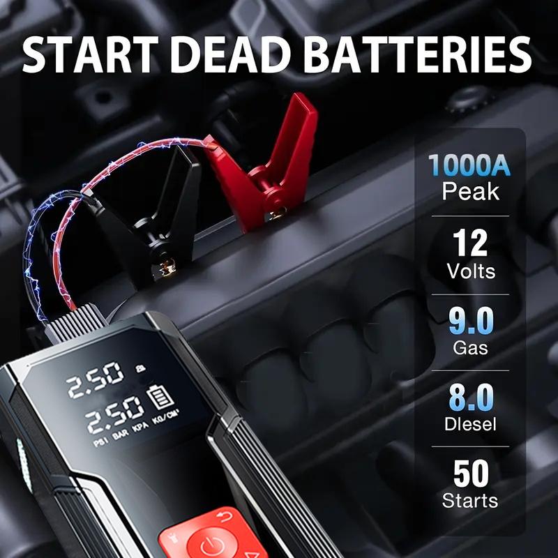 1pc 5-in-1 Jump Starter with Air Compressor Peak Power, 150PSI Digital Tire Inflator, ABS Material, USB Rechargeable, for Gas/Diesel Vehicles, Portable with LED Emergency Lighting, Auto Shut-Off, Tire Pressure Detection & Adjustment, Quick Charge