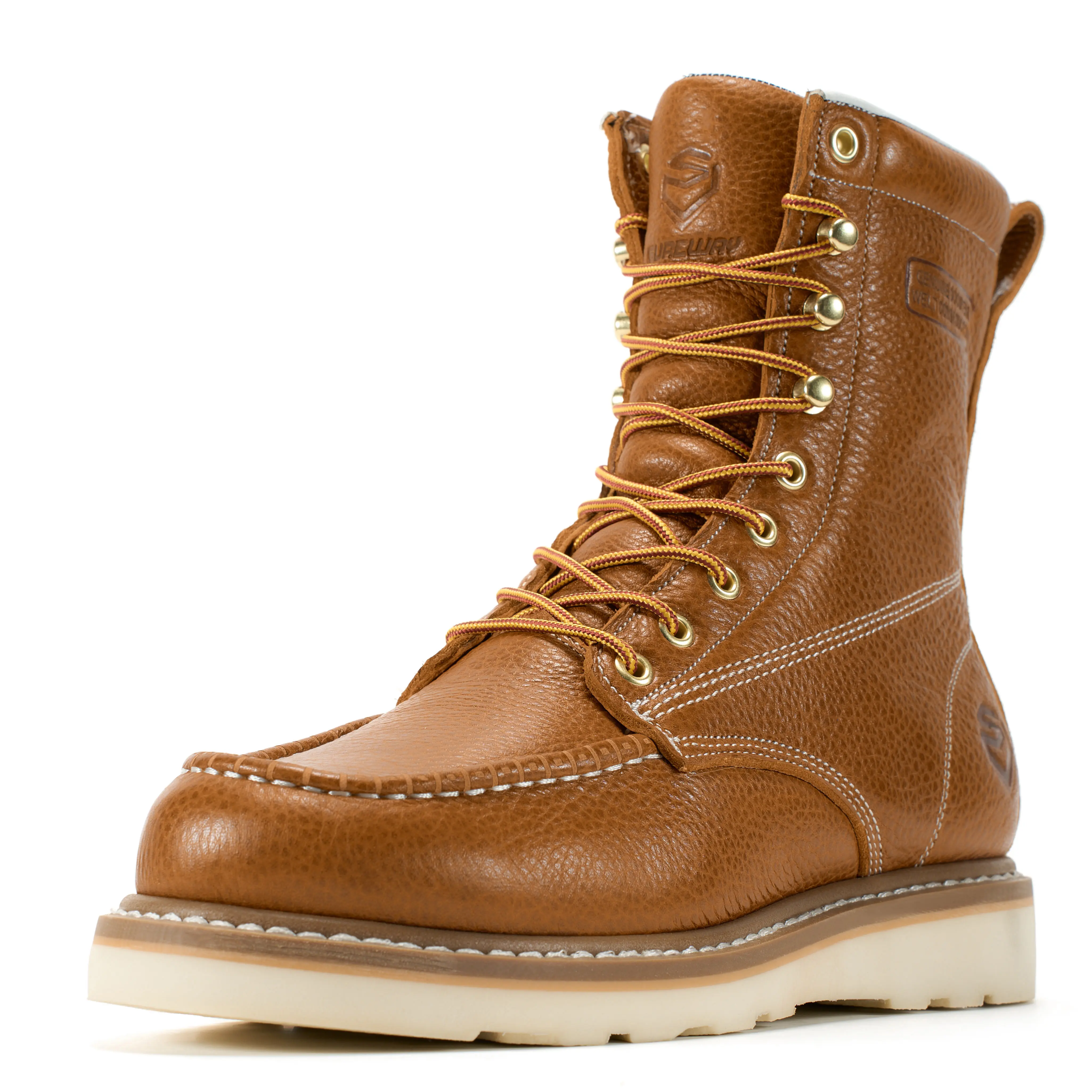 SUREWAY 8in Wedge Moc Soft/Steel Toe Work Boots for Men,Premium Full-Grain Leather,GoodyearWelt,Safety Work Boots/Shoes,Comfort Insole,Oil/Slip Resistant,GoodyearWelt,EH Rated Industrial Construction