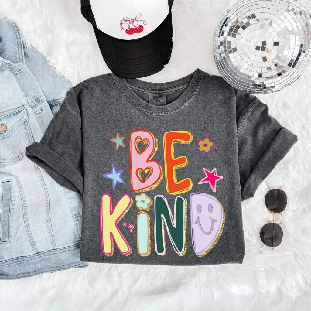 Comfort Colors Be Kind T-Shirt Hand Drawn Motivational Shirt Teacher Positive Affirmations Metal Health Counselor Tee Appreciation Gift