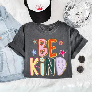 Comfort Colors Be Kind T-Shirt Hand Drawn Motivational Shirt Teacher Positive Affirmations Metal Health Counselor Tee Appreciation Gift