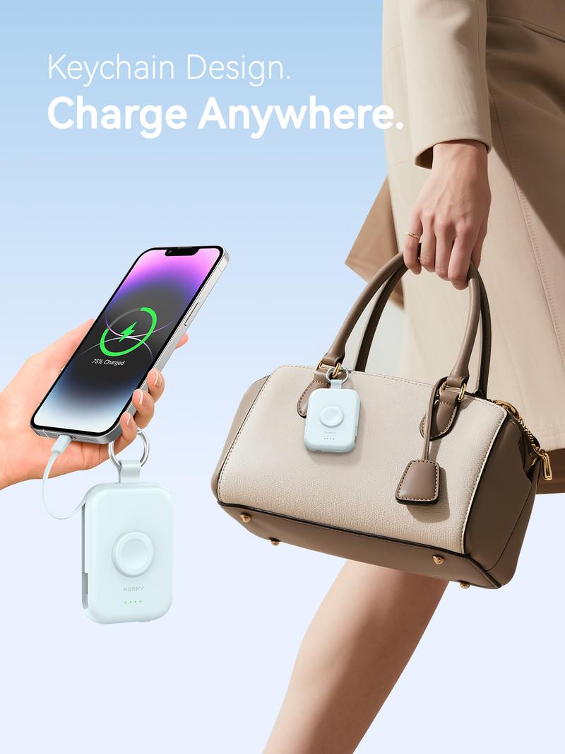 RORRY 5000mAh Portable Charger Built-in Cables Keychain Power Bank for Apple Watch Series  iPhone 17-12 USB Type-C Portable Travel Charger Powerbank Perfect Gift   valentinesdaygiftideas