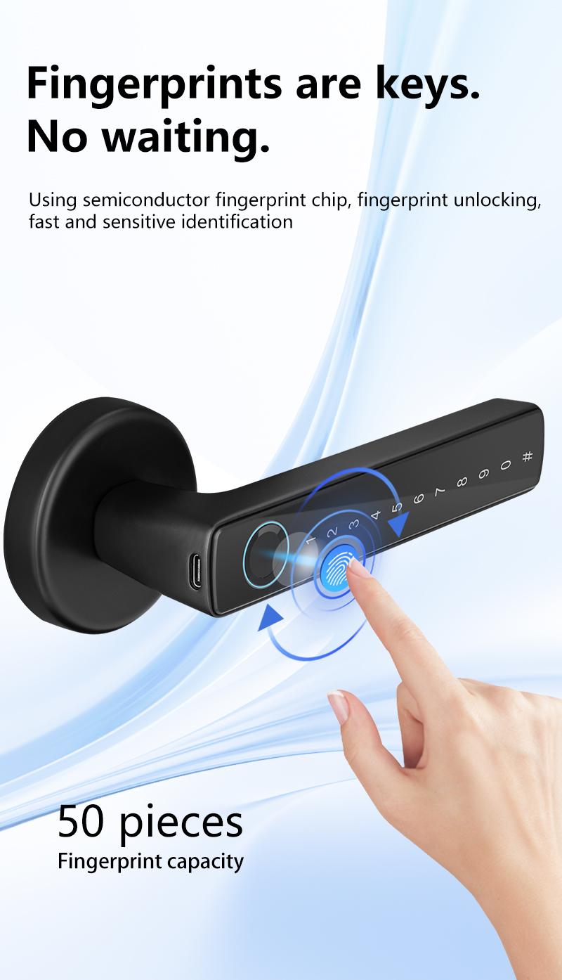 Smart Fingerprint Door Lock Keyless Entry Handle Biometric tech & App Control knob for Room Garage Office Apartment Local Data Storage