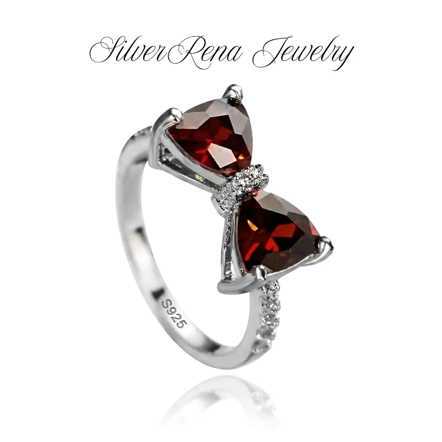 S925 Exquisite Bowknot Ring with Synthetic Ruby and 5A CZ Butterfly Ring, Daily Wear Jewelry for Women, Perfect for Party, Birthday Gift Artificial Gemstone Ring Elegant Everyday Ring