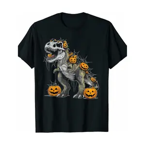 Dinosaur T Rex Halloween T Shirt Featuring Pumpkin Design for Spooky Party Costumes