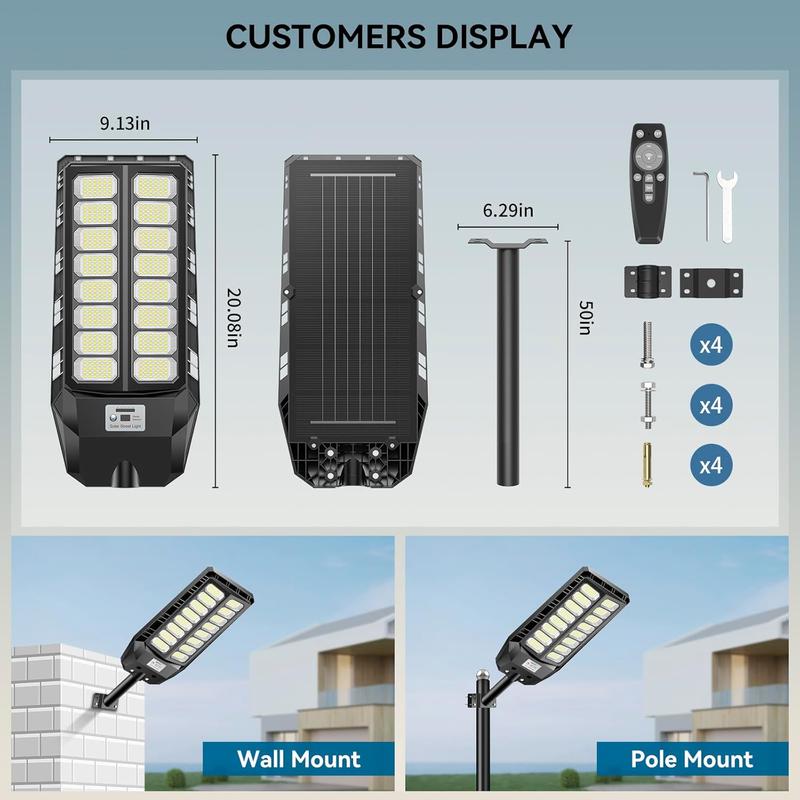 HYKOONT TW Matrix Series Solar Street Lights IP66 Waterproof Outdoor Lighting Dusk to Dawn with Motion Sensor & Remote Control for Parking Lots Patio Garden Lamp Installation TikTokShopBlackFriday