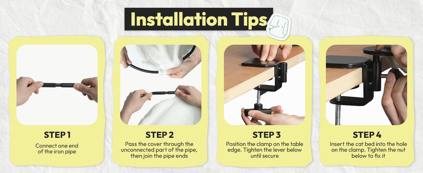 Clamp-On Cat Bed for Desk – Sturdy Iron Frame, Non-Slip Sponge Cushion Clamp, Super Soft Plush Bed, Fits Cats Up to 50LBS, Easy Setup in Minutes