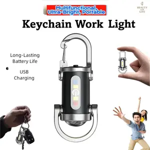 【2026】Super Bright Rechargeable Keychain Flashlight 800LM COB 6 Light Modes EDC Mini Work Light for Walking Camping Hiking Best Boyfriend Gift