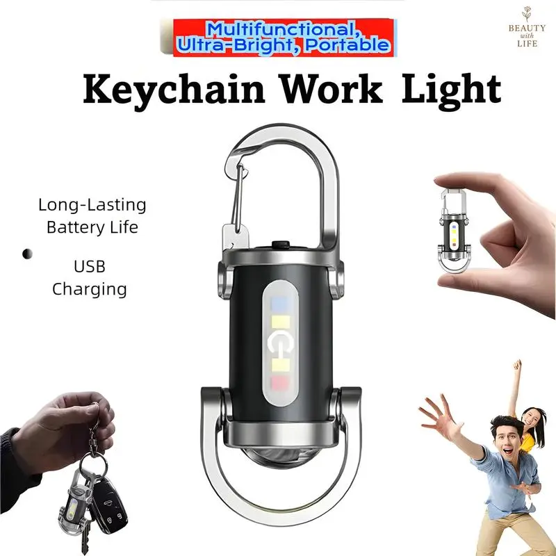 Rechargeable LED Handheld Emergency Keychain Flashlight - 2026 800LM COB, 6 Light Modes Compact Mini EDC Work Light, Water Resistant, for Outdoor Camping, Backpack Hanging Home Decor Supply, Thoughtful Boyfriend Gift