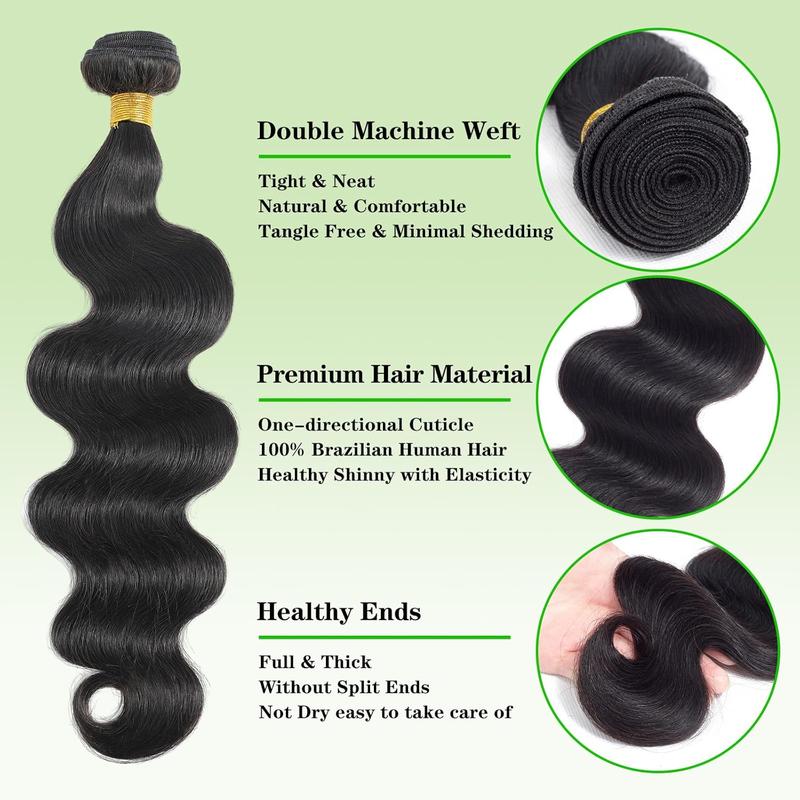 Body Wave Bundles with 5x5 lace Closure Human Hair 100% Unprocessed Brazilian Virgin 15A Body Wave Human Hair Weave Bundles with 5x5 HD Lace Closure Natural Color for women