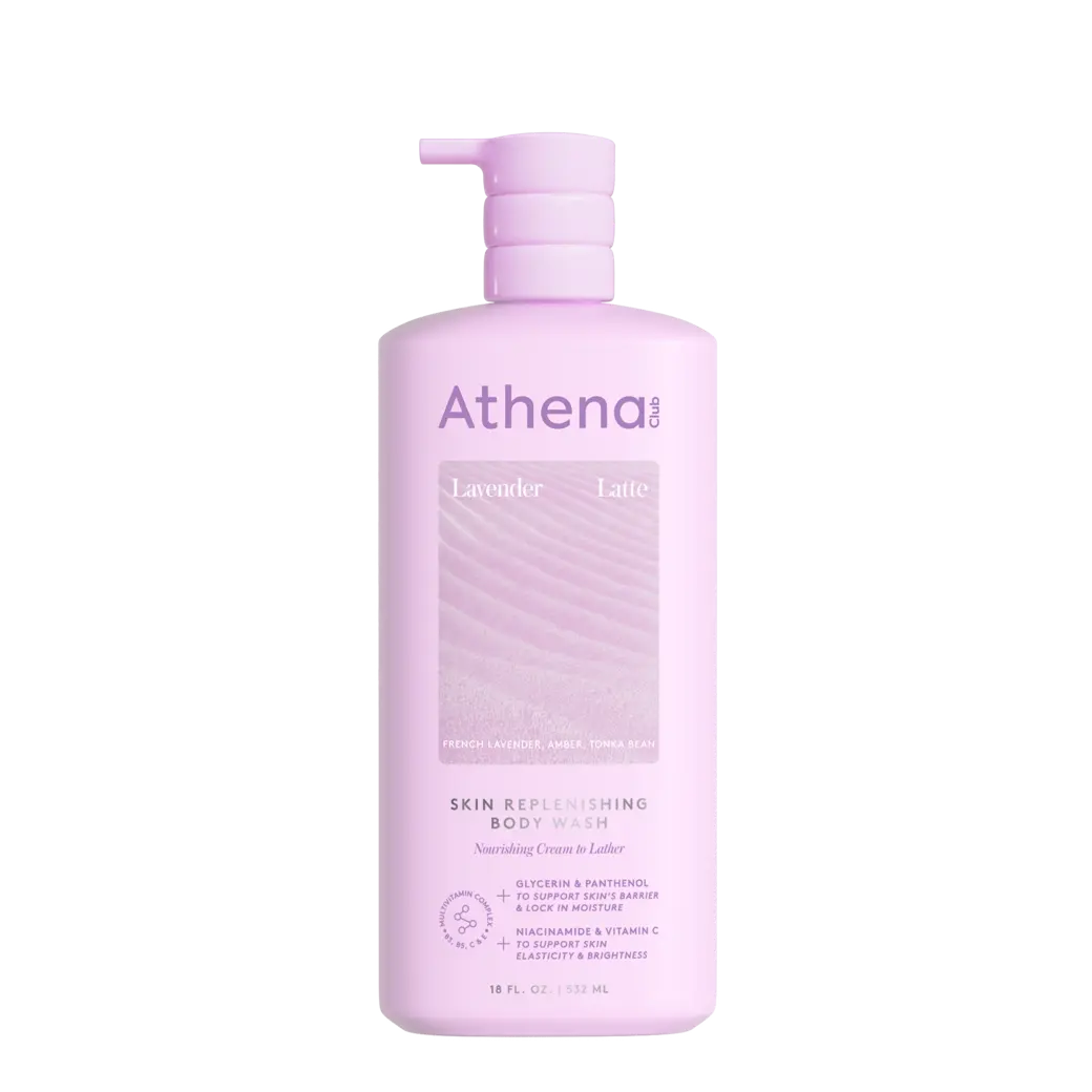 Lavender Latte | Athena Club Skin Replenishing Body Wash | French Lavender, Amber, Tonka Bean | Nourishing Wash with Shea Butter & Avocado Oil for Sensitive Dry Skin