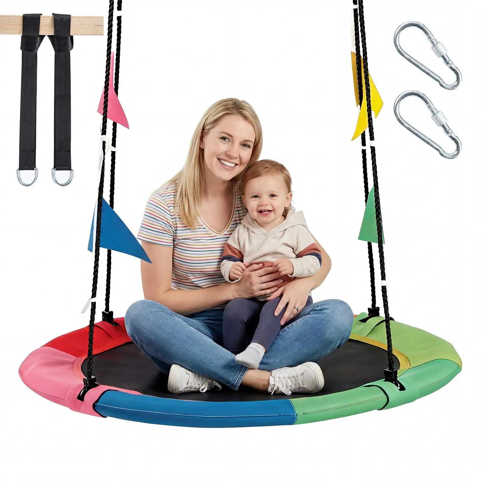40" Saucer Swing for Kids Outdoor, Heavy Duty Tree Swing Set with 440 lb Capacity,600D Oxford Fabric, Adjustable Ropes & Carabiners for Backyard, Indoor Playroom, Birthday Gift