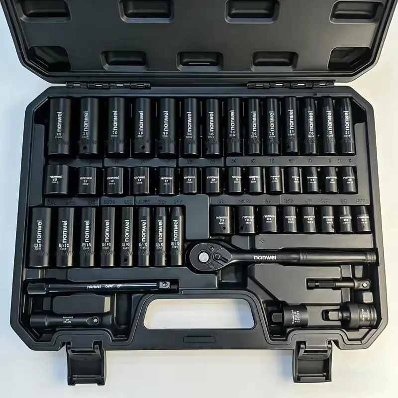 【sohochic】Nanwei 50-Piece 3/8" Drive Socket Set, SAE (5/16"-3/4") & Metric (8mm-22mm), Deep & Shallow, 72-Tooth Ratchet Wrench, Extension Bars, 1/2" F to 3/8" M Reducer, Universal Joint & Power Drill Adapter, Tools And Gadgets, Work Tools, Mechanic