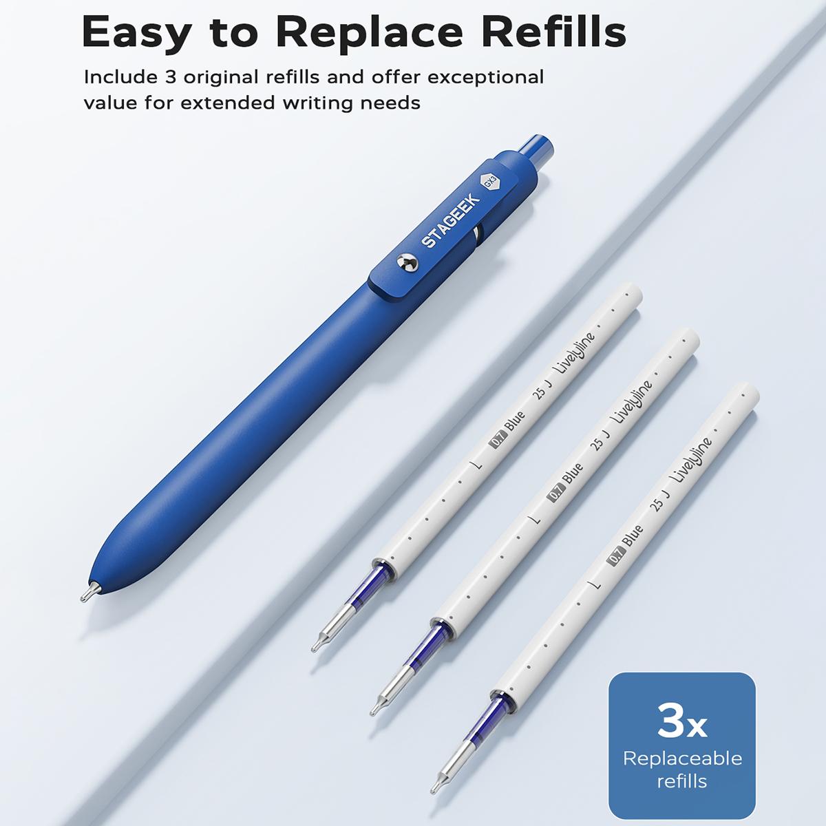 STAGEEK Blue Gel Pens 6Pcs Quick Dry Blue Ink Pens with 3 Extra Refills, Fine Point Retractable Smooth Writing Pens for Journaling, Office, Note Taking, School Supplies, Nurse Aesthetic, Kids Gifts & Office Supplies(Blue& Black Gray White & Morandi)