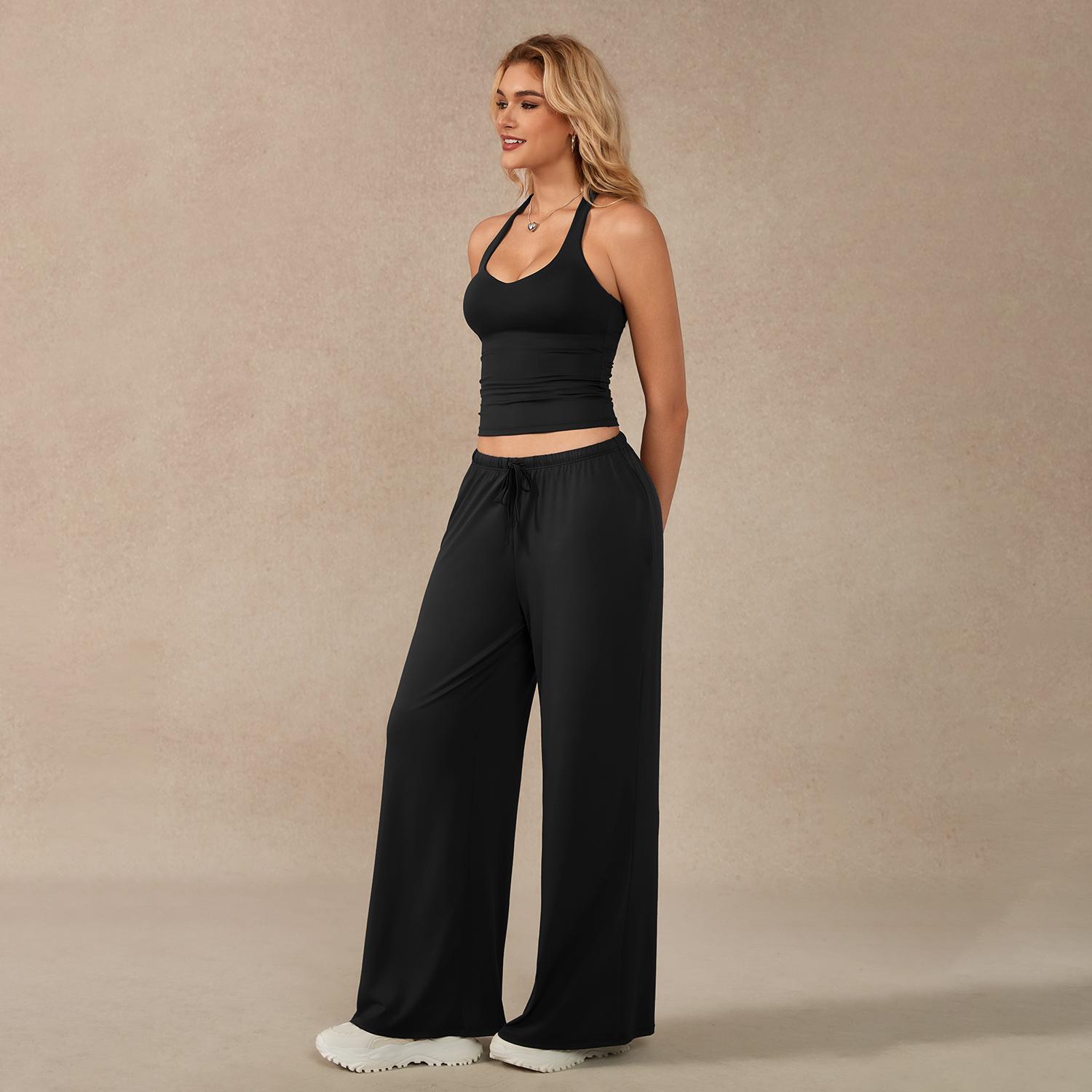 TIMEOFF Women's 2-Piece Sleeveless Activewear Set - Racerback Crop Tank & Wide-Leg Slim-Fitting Pants, Stretchy Fabric, Supportive Fit for Training & Outfits, Stylish Women's Clothes, 2 Piece Sets, Gym Workout Sets TIMEOFF Women's 2-Piece Sleeveless Activewear Set - Racerback Crop Tank & Wide-Leg Slim-Fitting Pants, Stretchy Fabric, Supportive Fit for Training & Outfits, Stylish Women's Clothes, 2 Piece Sets, Gym Workout Sets